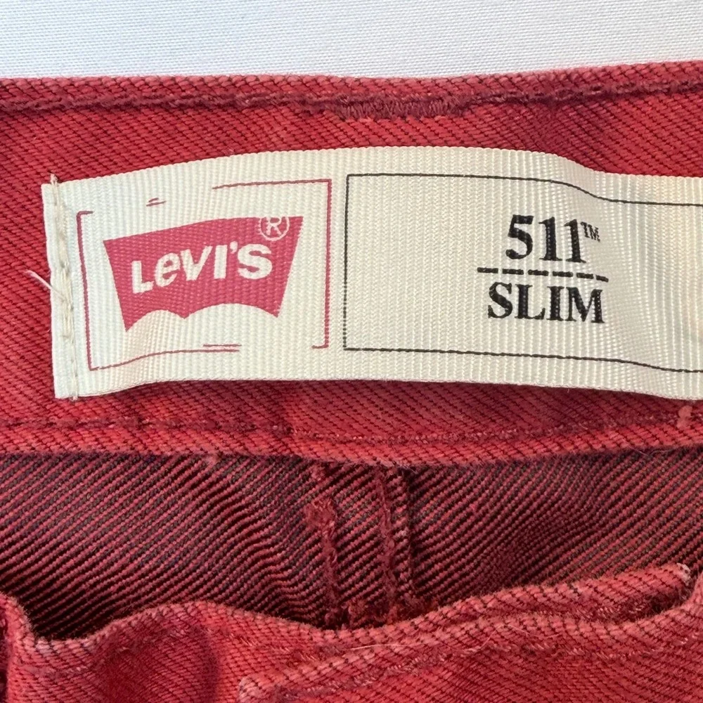 Levi's 511 Boys Youth Jeans 18 Reg 29x29 Burgundy Red Slim Fit Stretch Denim